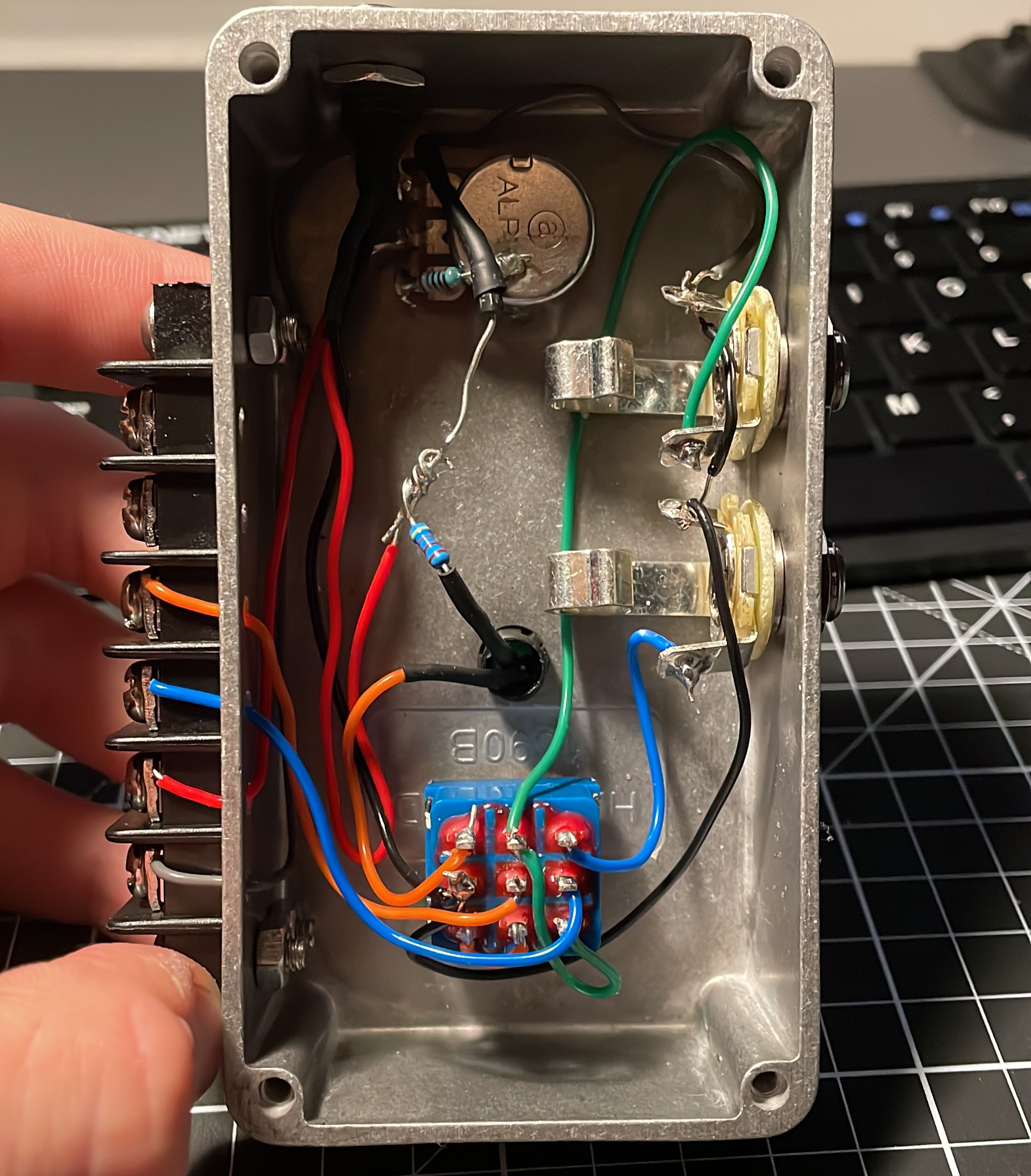 The guts of my beavis board stompbox