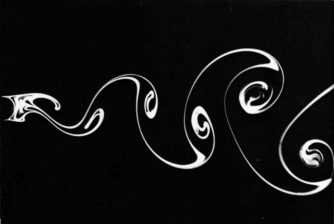 A picture of karman vortices being shed behind a cylinder